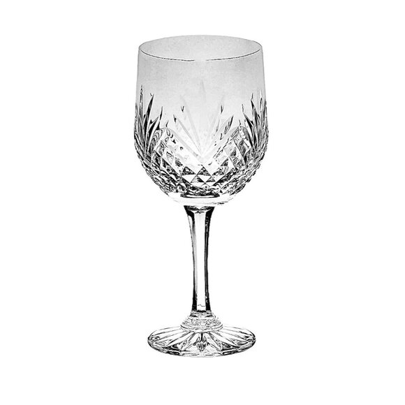 Cut Crystal Wine Glass Set of 2 Goblet Diamond And Fan Design Clear Glass - Picture 5 of 10